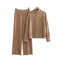Fall-Winter Casual Fashion Knit Stand Collar Wide Leg Cardigan + Pants 2-Piece Set