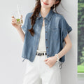 Summer Korean Versatile Short Sleeve Drawstring Lightweight Cropped Shirt + Jacket