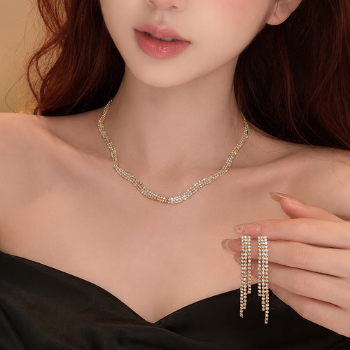 Ice Island Star Wave Full Set Row Crystal Geometric Fringe Jewelry Set Banquet Luxury Necklace Light Luxury Niche Necklace Women