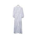 French Elegant Pearl White Dress - Embroidered Hollow V-Neck 3/4 Sleeve Dress
