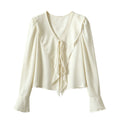 Summer Korean Fashion Flared Sleeve Tie-Front Ruffle Sun-Protection Shirt