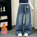 Girls' Patchwork Star Wide-Leg Straight Jeans