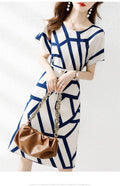 High-End Striped High Waist Slimming Mid-Length Dress