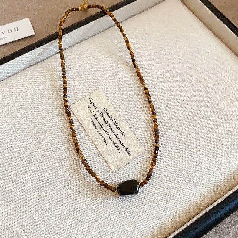 Vintage Brown Tiger's Eye Round Necklace - view 10