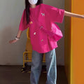 Extra Large Cotton Dopamine Pink T-Shirt - Korean Retro Oversized Top Women