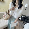 Women's Summer Versatile Long Sleeve Lightweight Loose Cropped Cardigan + Jacket + To - Black