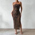 Women's Mesh Floral High Waist Slit Bodycon Dress
