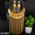 18k Gold Plated Dubai Middle East Wedding Party Flower Cutout Long Fringe Necklace Earrings Set Overseas Factory