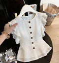 Office French Mini Flutter Sleeve Ruffle Shirt