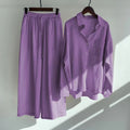 Women's 2026 Retro Plus Size Linen Cotton High Waist Loose Shirt + Pants 2-Piece Set - Pink