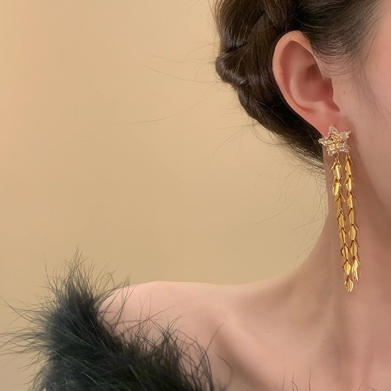 French Zircon Long Tassel Drop Earrings - view 3