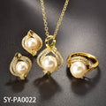 Overseas New Release Imitation Pearl Pendant Mini Set Rhinestone Necklace Ring Earrings 3-Piece Set Western Women Jewelry