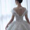 Custom Princess Wedding Gown - Off-Shoulder Pearlescent Train Bridal Dress