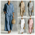 Casual Linen Cotton Wide Leg Pants + Shirt Set
