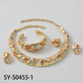 India Bride Jewelry 3 Color Bead Gem Design Piece Form Texture Solid Dry Necklace Bangle Earrings Ring Set