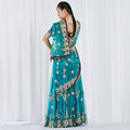 Women's Mesh Saree Set 2026 | 2 Piece Outfit Set - Lake Blue