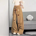 Spring Casual Versatile Embroidered Loose Wide Leg Pants