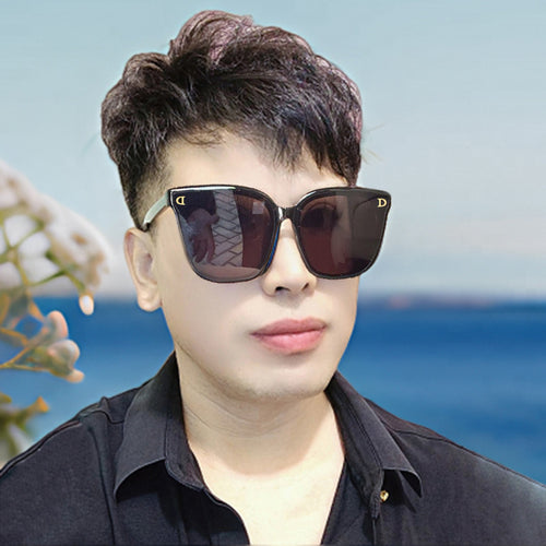 Men Sunglasses Style Premium UV-Proof Driving Square Frame Round Face Slender Glasses Influencer TikTok Live Sunglasses