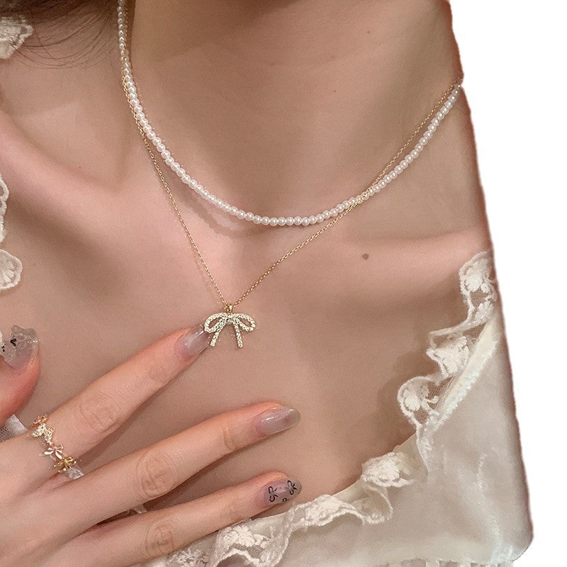 Korean Minimalist Silver Bow Pendant Necklace - view 5