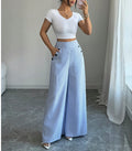 Casual High Waist Striped Drapey Wide Leg Pants + Pants