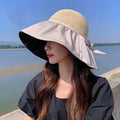 新款夏季百搭户外遮阳帽大帽檐渔夫帽便携防晒太阳帽蝴蝶结女士帽
