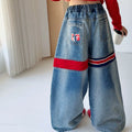 Girls' Red Letter Jacket & Wide-Leg Jeans Set - 2-Piece