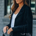 Women's Fall-Winter Lapel Collar Fringe Fitted Cropped Jacket 2026 - Green