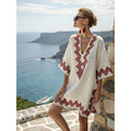 Bohemian Print V-Neck Loose Beach Dress, Summer Sun Protection