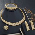 Dubai Fashionable Necklace Bracelet Set Ring Earrings Set Inlay Cubic Zirconia Gold Plated Light Luxury Wide Fit 6 Edge Shape Honeycomb 4-Piece Set