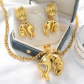 Overseas Western ins Breeze Copper Material 18K Gold Leopard Design Pendant Necklace Earrings Set 2-Piece Set Women Set