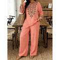 Women's Ethnic Long Sleeve Lace Trim Set 2026 | 2 Piece Outfit Set - White