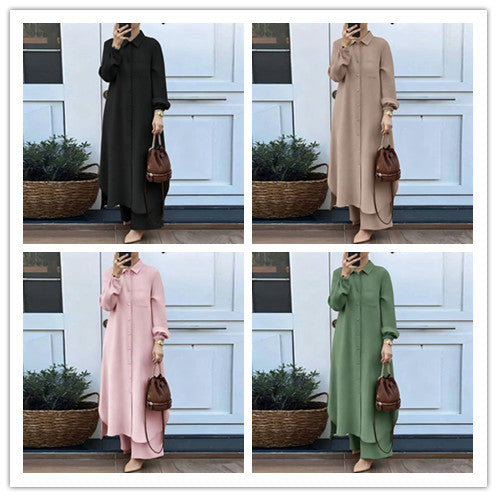 Elegant Long Sleeve Loose Shirt + Pants 2-Piece Set