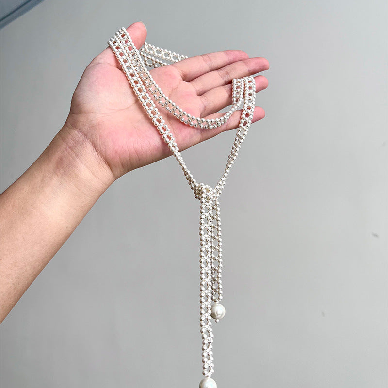 French Layered Round Pearl Beaded Necklace - view 2