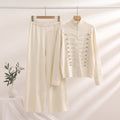 Fall-Winter Casual Fashion Knit Stand Collar Wide Leg Cardigan + Pants 2-Piece Set