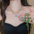 Provence Rainbow Colorful Blooming Jewelry Set Wedding Banquet Luxury Necklace Light Luxury Niche Necklace Women