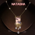 Cyan Island vintage Chinese Mountain Water Series Drop Necklace Set Light Luxury Premium Earrings Pearl Accessory