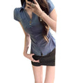Summer School Trendy Short Sleeve Waist-Tie Fitted Cropped Shirt