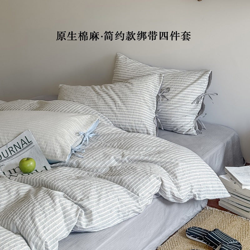 Light Pink Cotton-Linen 4-Piece Bedding Set - view 2