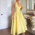 Retro Embossed Floral Pattern V-Neck Sleeveless Swing Dress