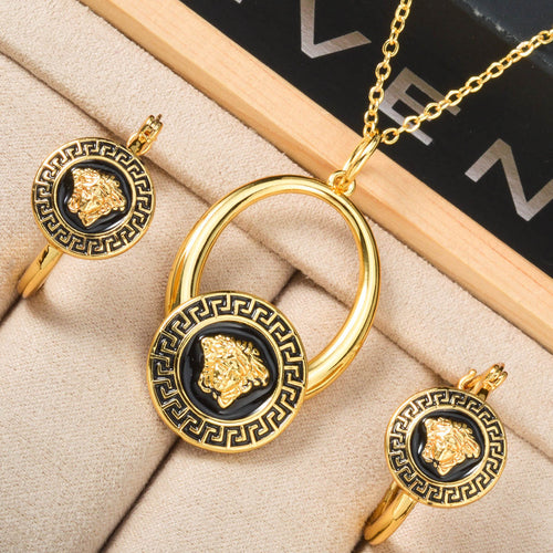 Overseas Medusa Women King Stud Return Pattern One Head Image Imperial Circle Camo Court Retro Earrings Necklace Set