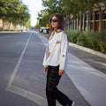 Women's Spring School Fashion Embroidered Long Sleeve Cropped Jacket 2026 - White