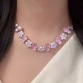 Pink Cubic Zirconia Flower Necklace K Gold Breeze Premium Banquet Clavicle Chain Light Luxury Versatile Luxury Ambient Feel Necklace