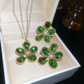 Green Wild Fairy Tracking Rhinestone Flower Jewelry Set Light Luxury Niche Wedding Clavicle Chain Banquet Luxury Ambience Necklace