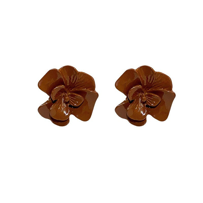 French Vintage Brown Floral Enamel Earrings - view 5