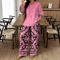Women's Ethnic Retro Plus Size Long Sleeve V-Neck Printed Drapey Top Set 2026 - 1