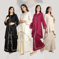 Satin Embroidered Long Sleeve Wavy Edge Loose Skirt + Top 2-Piece Set
