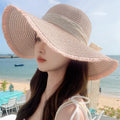 新款甜美大蝴蝶结遮阳草帽女 时尚气质大帽檐太阳帽户外防晒帽子