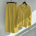 Fall-Winter Artistic Retro Plus Size Linen Cotton High Waist Loose Shirt + Pants 2-Piece Set