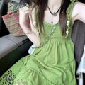 Forest Green Fringe Camisole Bohemian Vacation Dress