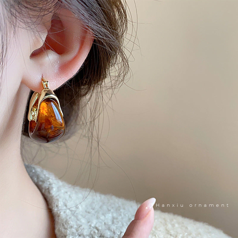 Gold-Plated U-Shaped Resin Huggie Earrings - view 3